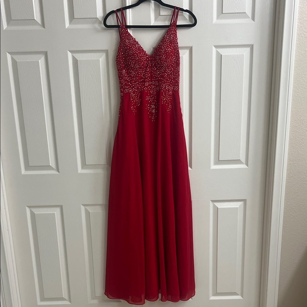 Elegant Red Beaded Evening Gown